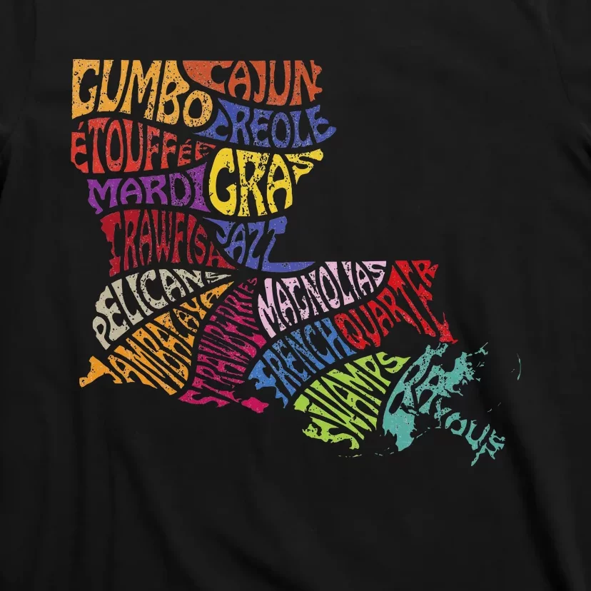 Louisiana State Map Mardi Gras Creole Cajun Culture T-Shirt