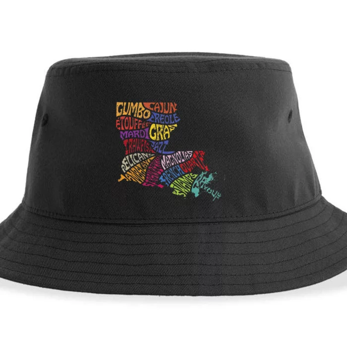 Louisiana State Map Mardi Gras Creole Cajun Culture Sustainable Bucket Hat