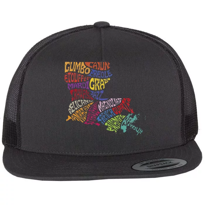 Louisiana State Map Mardi Gras Creole Cajun Culture Flat Bill Trucker Hat