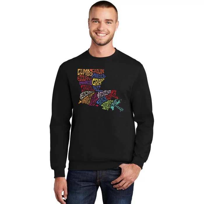 Louisiana State Map Mardi Gras Creole Cajun Culture Tall Sweatshirt