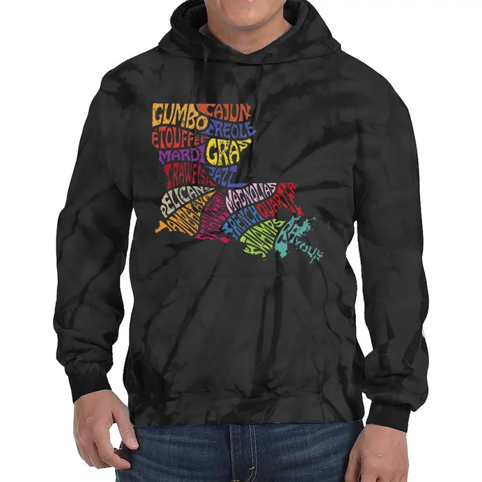 Louisiana State Map Mardi Gras Creole Cajun Culture Tie Dye Hoodie