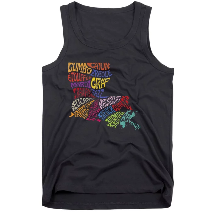 Louisiana State Map Mardi Gras Creole Cajun Culture Tank Top