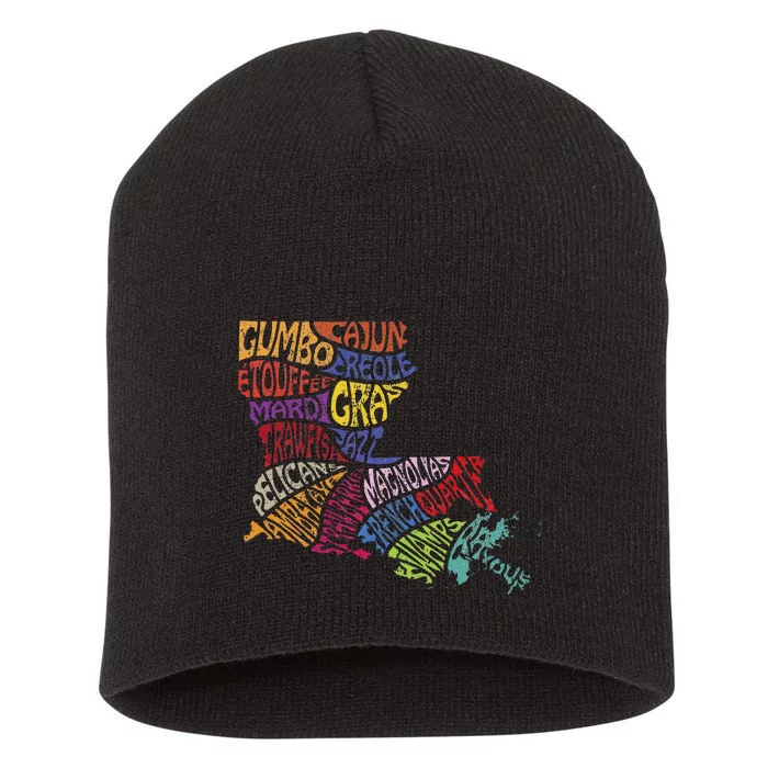 Louisiana State Map Mardi Gras Creole Cajun Culture Short Acrylic Beanie