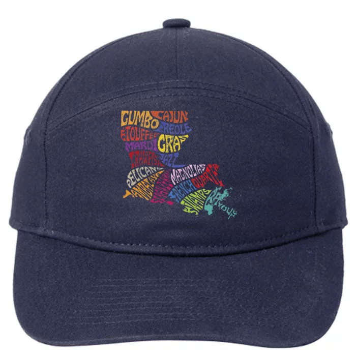 Louisiana State Map Mardi Gras Creole Cajun Culture 7-Panel Snapback Hat