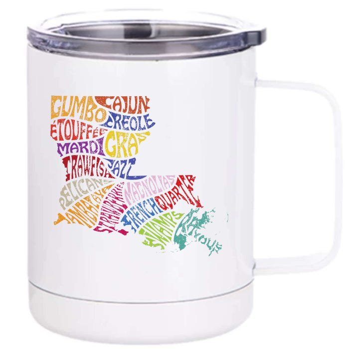 Louisiana State Map Mardi Gras Creole Cajun Culture Front & Back 12oz Stainless Steel Tumbler Cup