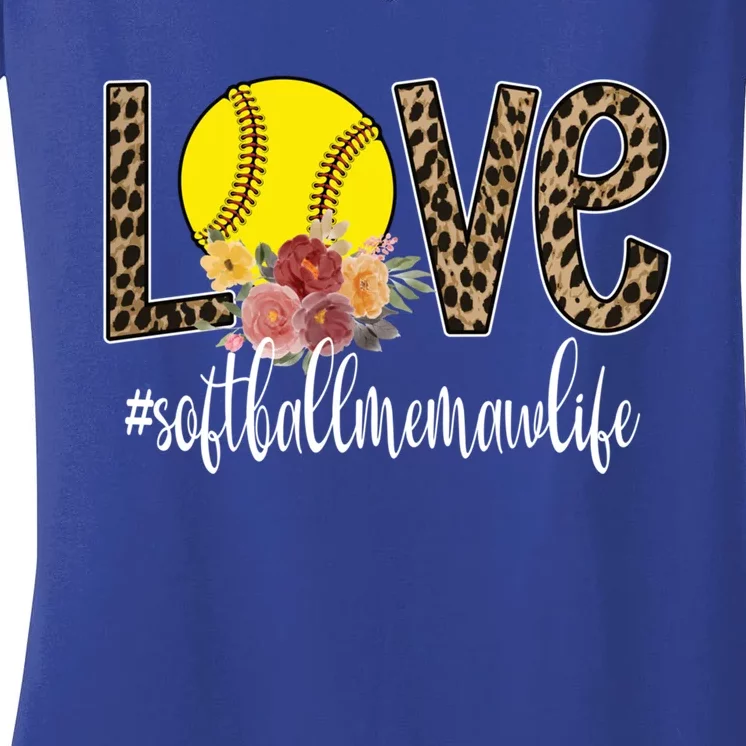 Love Softball Memaw Life Softball Player Memaw Gift Women's V-Neck T-Shirt