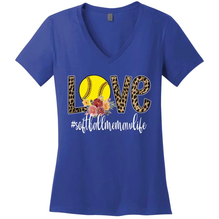 Love Softball Memaw Life Softball Player Memaw Gift Women's V-Neck T-Shirt