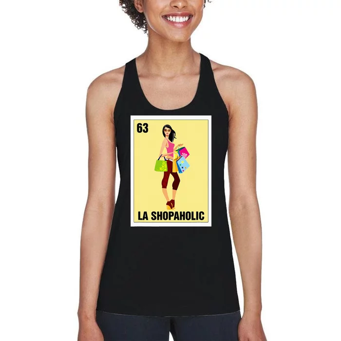 La Shopaholic Mexican Bingo Card Game Shopping Lover Shop Women's Racerback Tank