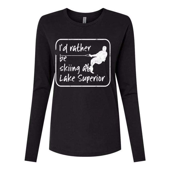 Lake Superior Michigan Great Lakes Id Rather Be Skiing Gift Womens Cotton Relaxed Long Sleeve T-Shirt