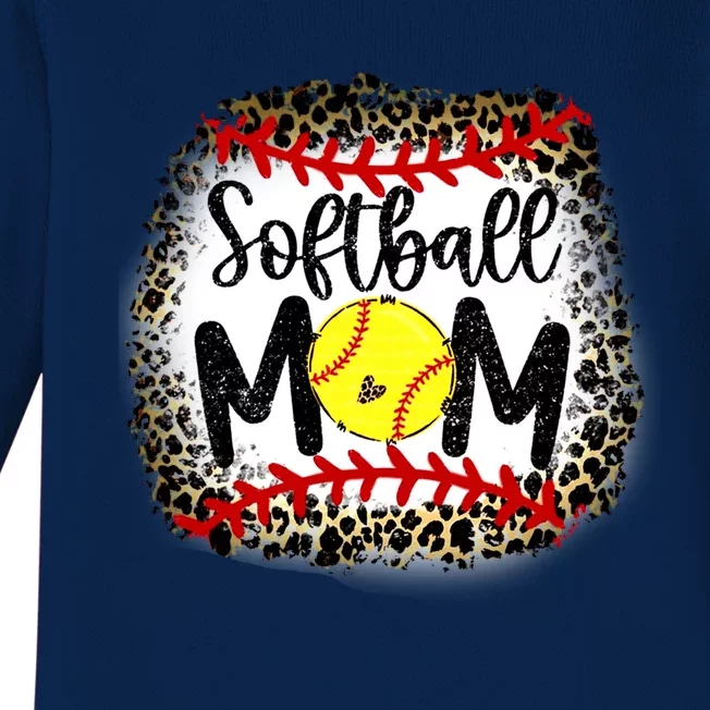 Leopard Softball Mom Funny Gift Softball Mom Meaningful Gift Baby Long Sleeve Bodysuit