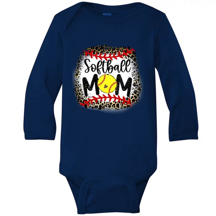 Leopard Softball Mom Funny Gift Softball Mom Meaningful Gift Baby Long Sleeve Bodysuit