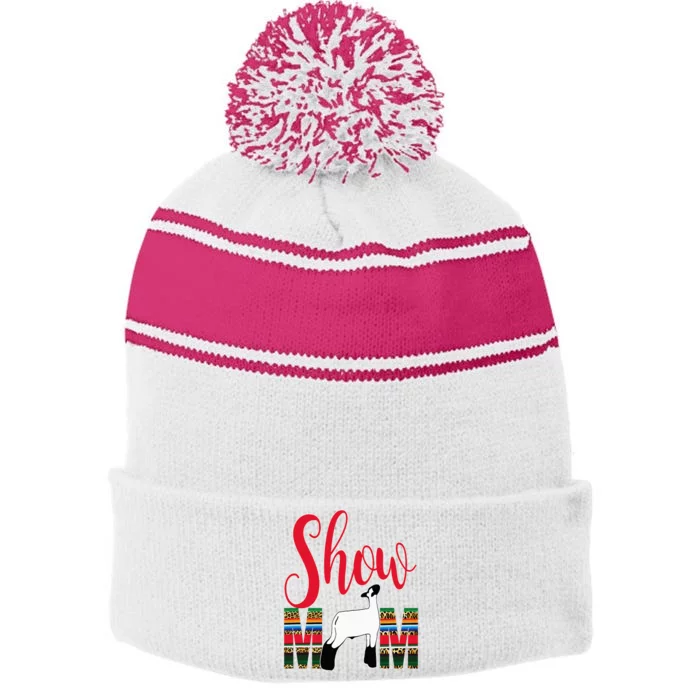 Livestock Show Mom Lamb Silhouette Serape Gift Stripe Pom Pom Beanie