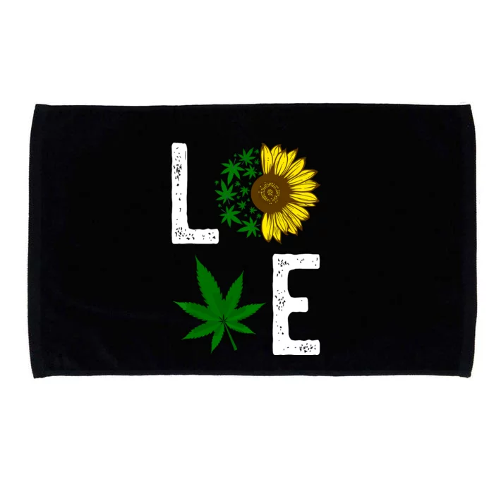 Love Sunflower Marijuana Weed Leaf Cannabis 420 Pot Smoker Microfiber Hand Towel