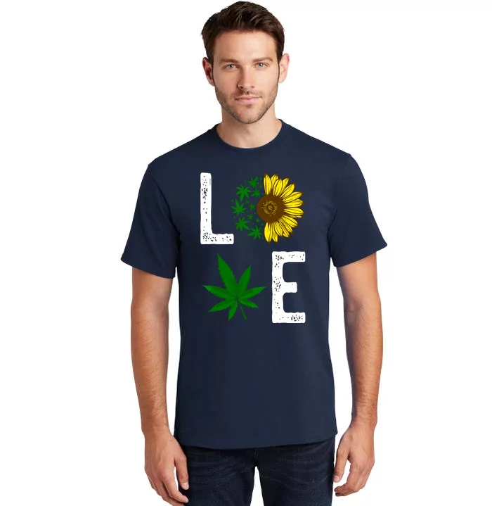 Love Sunflower Marijuana Weed Leaf Cannabis 420 Pot Smoker Tall T-Shirt