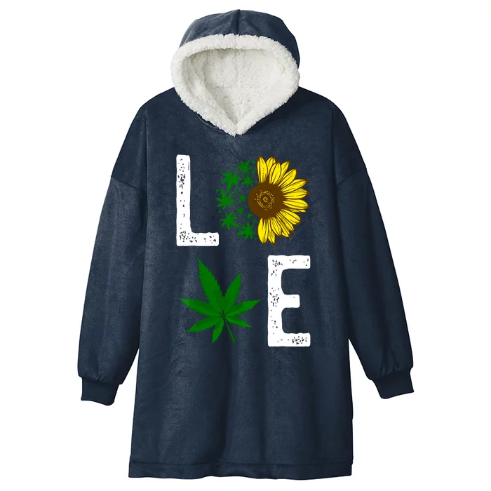 Love Sunflower Marijuana Weed Leaf Cannabis 420 Pot Smoker Hooded Wearable Blanket