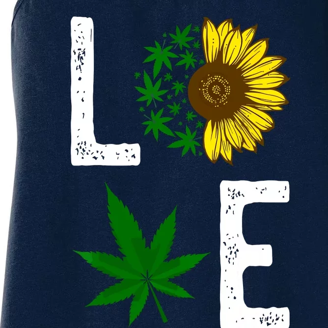 Love Sunflower Marijuana Weed Leaf Cannabis 420 Pot Smoker Women's Racerback Tank