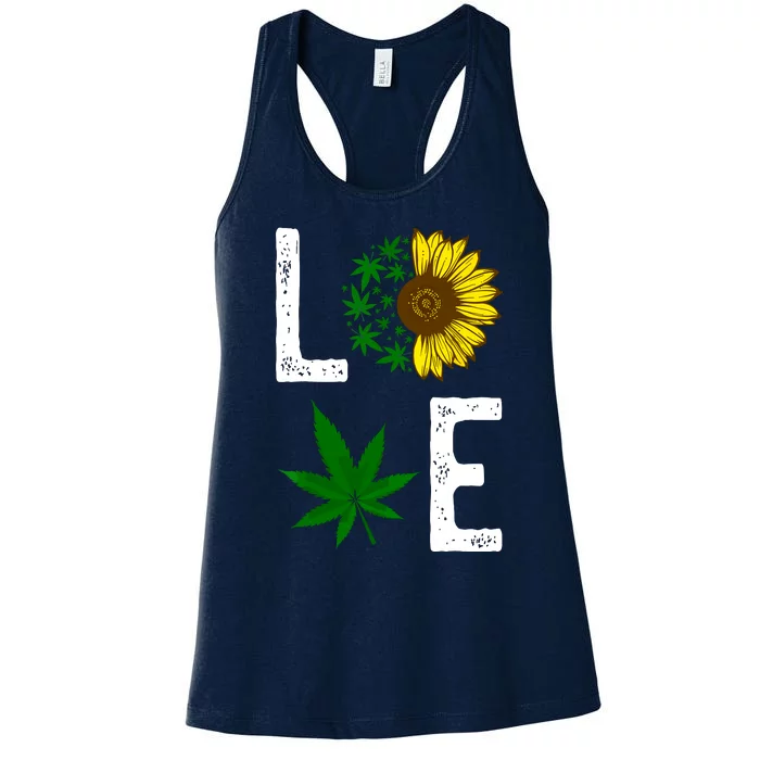 Love Sunflower Marijuana Weed Leaf Cannabis 420 Pot Smoker Women's Racerback Tank