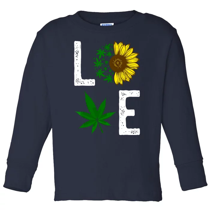 Love Sunflower Marijuana Weed Leaf Cannabis 420 Pot Smoker Toddler Long Sleeve Shirt