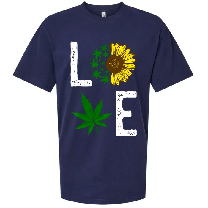 Love Sunflower Marijuana Weed Leaf Cannabis 420 Pot Smoker Sueded Cloud Jersey T-Shirt