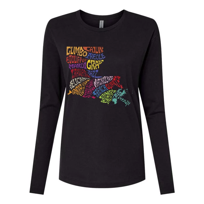 Louisiana State Map Mardi Gras Creole Cajun Culture Womens Cotton Relaxed Long Sleeve T-Shirt