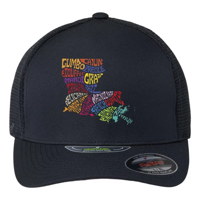 Louisiana State Map Mardi Gras Creole Cajun Culture Flexfit Unipanel Trucker Cap