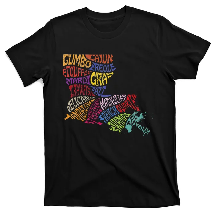 Louisiana State Map Mardi Gras Creole Cajun Culture T-Shirt