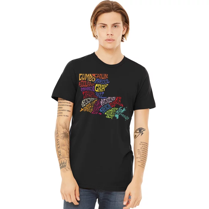 Louisiana State Map Mardi Gras Creole Cajun Culture Premium T-Shirt