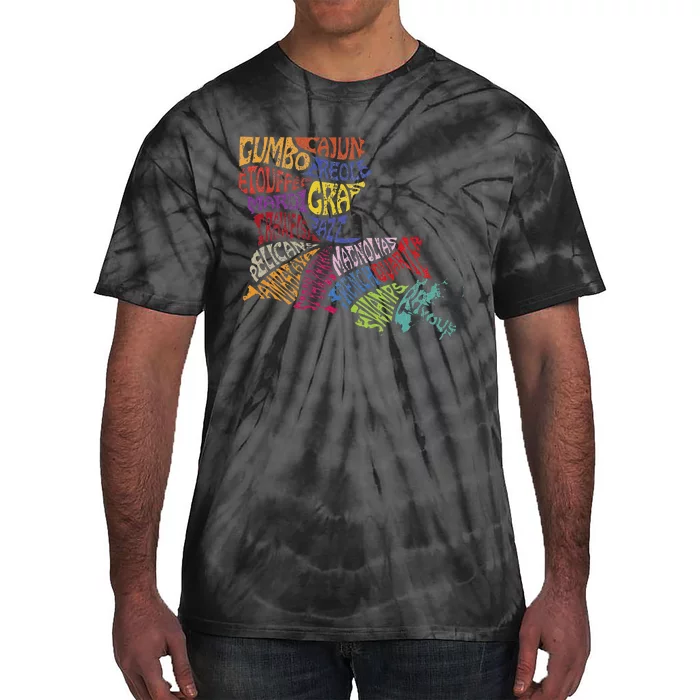 Louisiana State Map Mardi Gras Creole Cajun Culture Tie-Dye T-Shirt