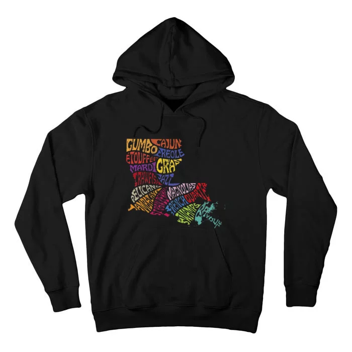 Louisiana State Map Mardi Gras Creole Cajun Culture Tall Hoodie