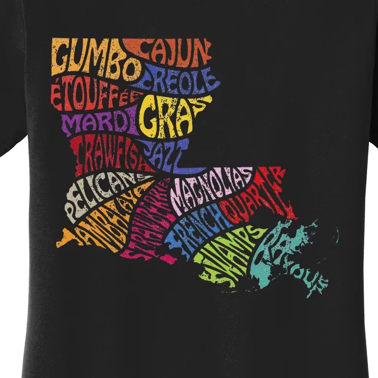 Louisiana State Map Mardi Gras Creole Cajun Culture Women's T-Shirt