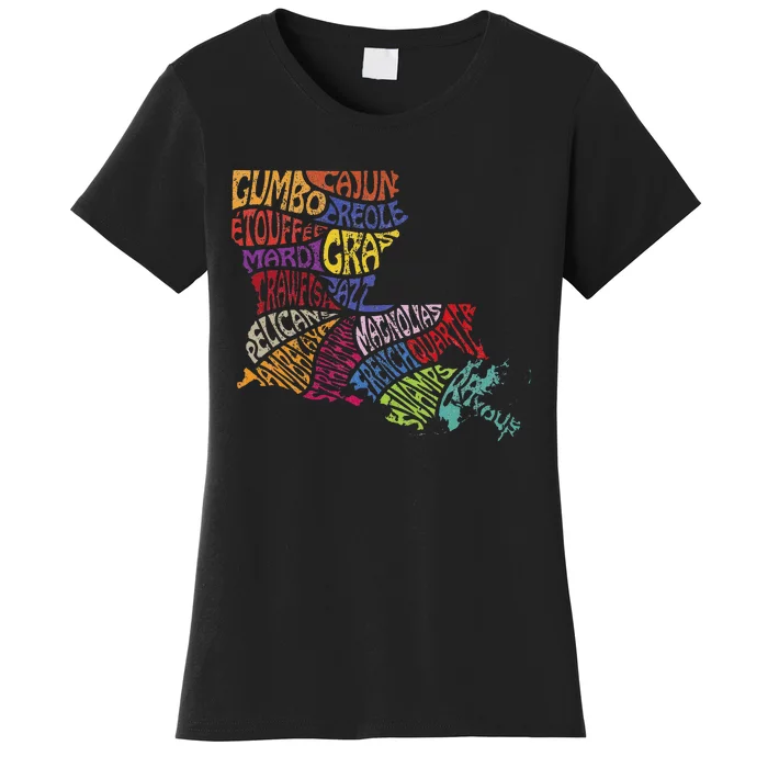 Louisiana State Map Mardi Gras Creole Cajun Culture Women's T-Shirt