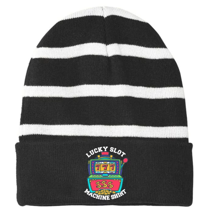 Lucky Slot Machine Tee Casino Las Vegas Gambling Striped Beanie with Solid Band