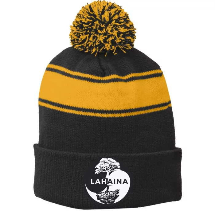 Lahaina Support Maui Strong Lahaina Banyan Tree In A Yin Yang Stripe Pom Pom Beanie