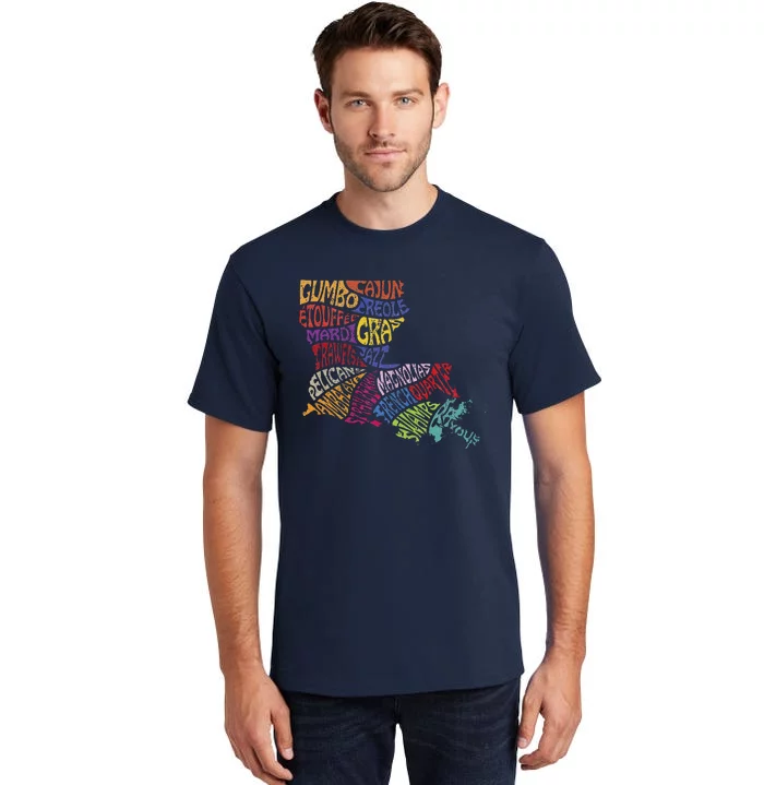 Louisiana State Map Mardi Gras Creole Cajun Culture Tall T-Shirt