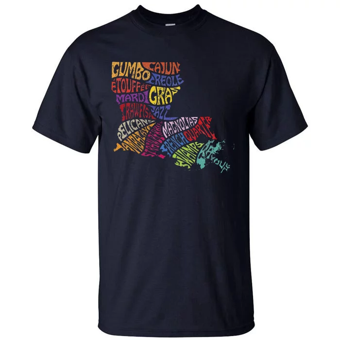 Louisiana State Map Mardi Gras Creole Cajun Culture Tall T-Shirt