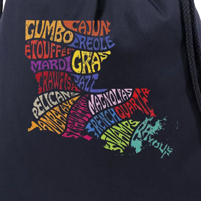 Louisiana State Map Mardi Gras Creole Cajun Culture Drawstring Bag