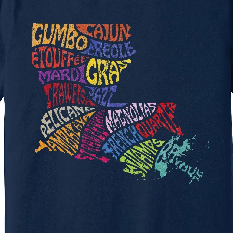 Louisiana State Map Mardi Gras Creole Cajun Culture Premium T-Shirt