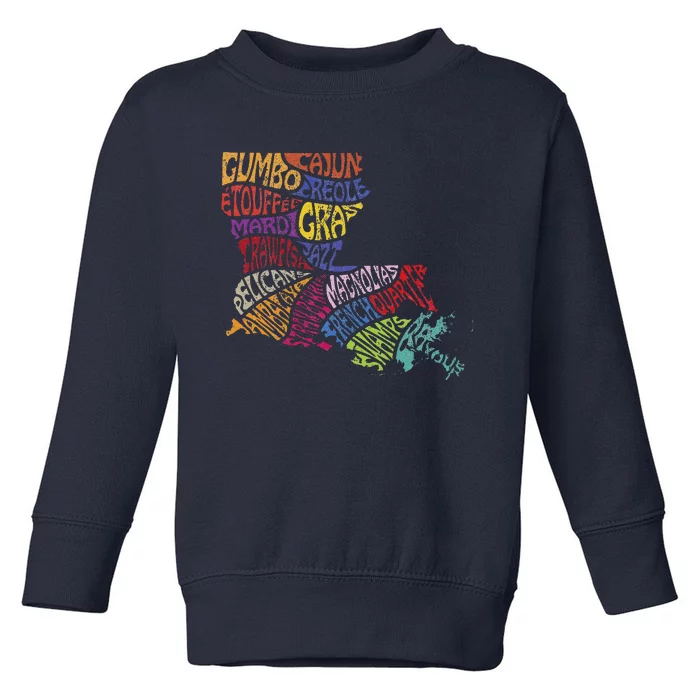 Louisiana State Map Mardi Gras Creole Cajun Culture Toddler Sweatshirt