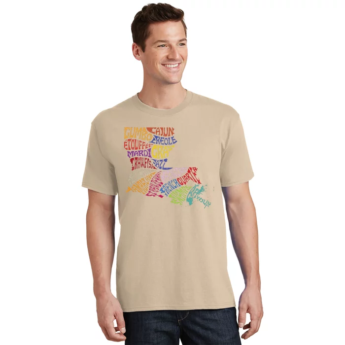 Louisiana State Map Mardi Gras Creole Cajun Culture T-Shirt