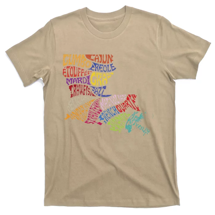 Louisiana State Map Mardi Gras Creole Cajun Culture T-Shirt