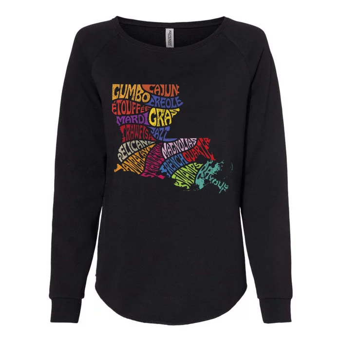 Louisiana State Map Mardi Gras Creole Cajun Culture Womens California Wash Sweatshirt