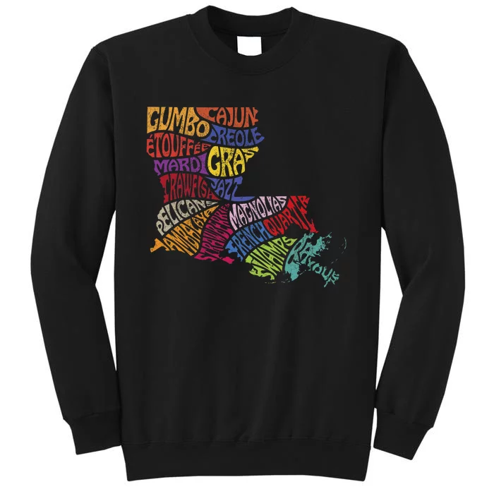 Louisiana State Map Mardi Gras Creole Cajun Culture Tall Sweatshirt