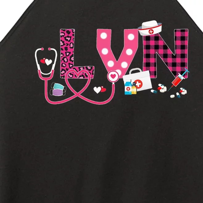 LOVE Stethoscope Nurse Life Valentine Day Gifts LVN Women’s Perfect Tri Rocker Tank