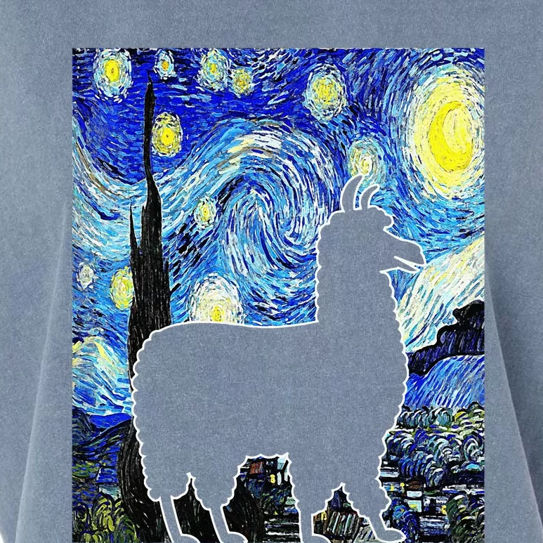 Llama Starry Night Alpaca Van Gogh Llama Painting Garment-Dyed Women's Muscle Tee