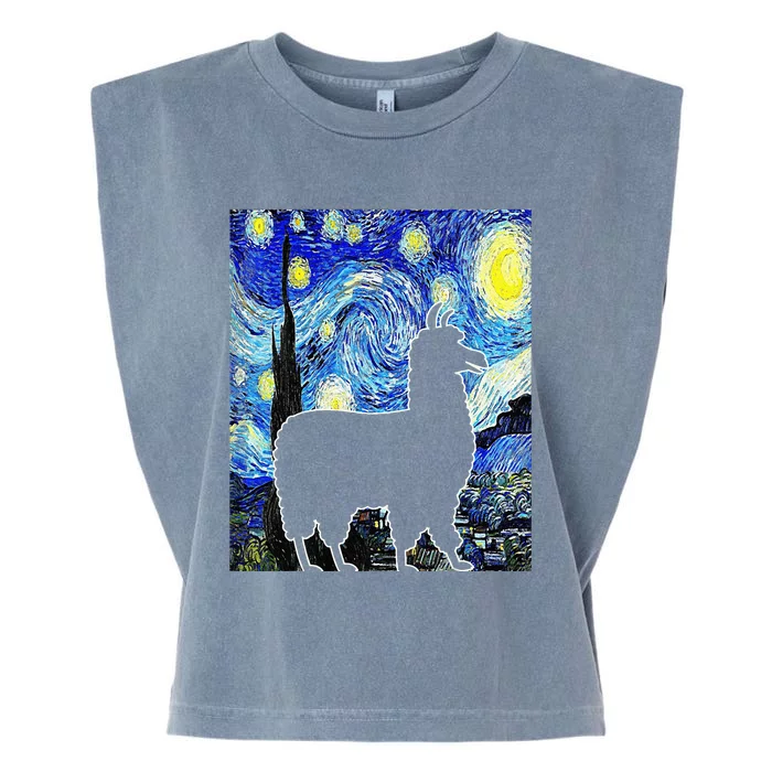 Llama Starry Night Alpaca Van Gogh Llama Painting Garment-Dyed Women's Muscle Tee