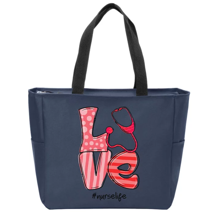 LOVE Stethoscope Nurse Life Cute Valentine's Day Gifts Zip Tote Bag