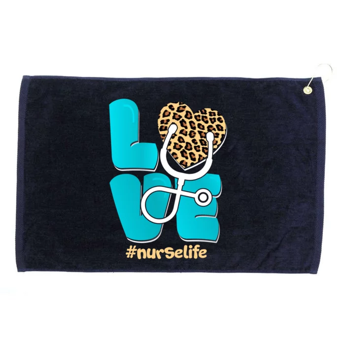 Love Stethoscope Nurse Life Heartbeat Leopard Mothers Day Funny Gift Grommeted Golf Towel