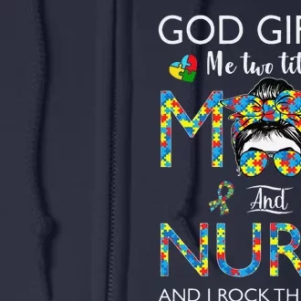 Love Stethoscope Nurse Life Messy Bun Mom Autism Awareness Full Zip Hoodie