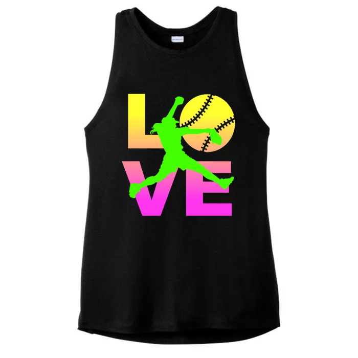 Love Softball N Great Gift Ladies Tri-Blend Wicking Tank