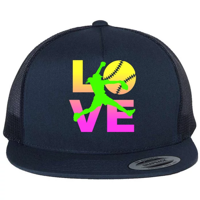 Love Softball N Great Gift Flat Bill Trucker Hat